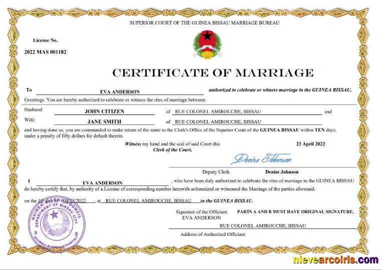 Guinea Bissau marriage certificate